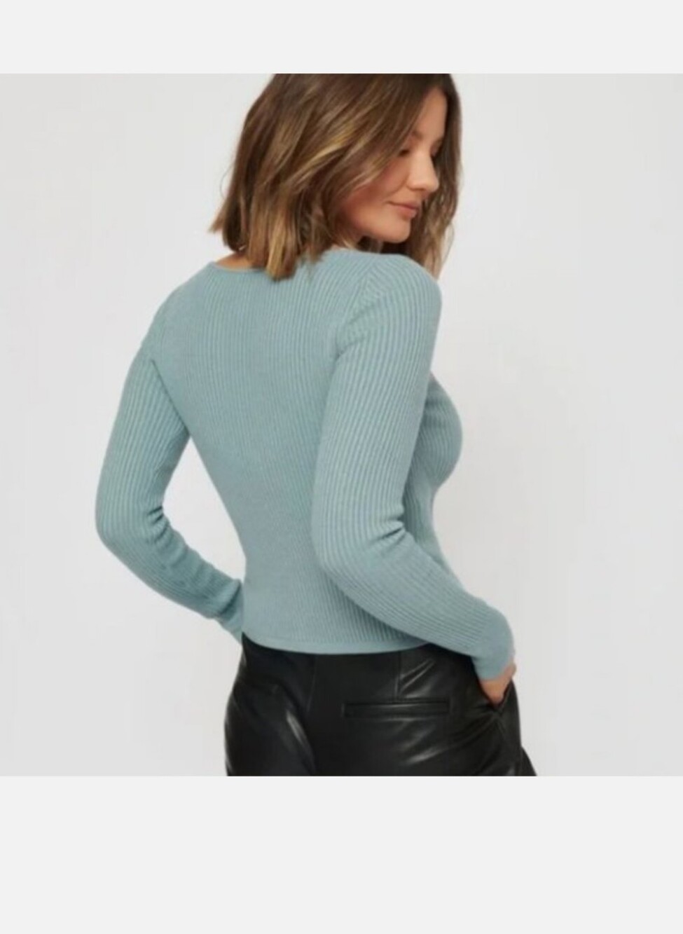 Dynamite Tan Ribbed V-Neck Button Cardigan - Picture 3 of 10